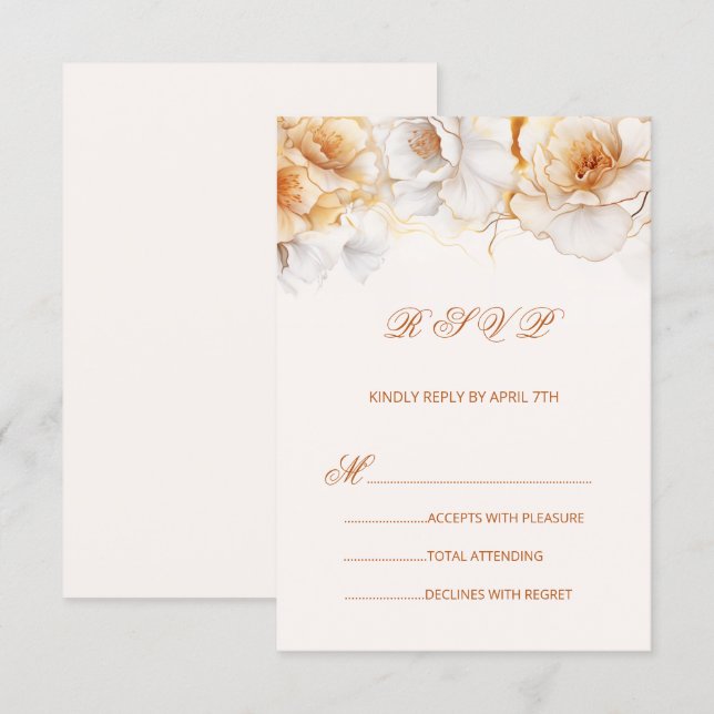 Watercolor Gold White Roses RSVP Karte (Vorne/Hinten)