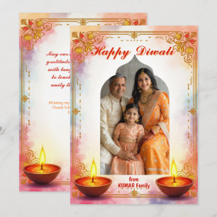 Watercolor Golden Glow Diwali-Grußkarte Einladung
