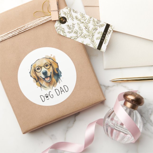 Watercolor Golden Retriever Dog Dad Sticker - Best (Schenken)