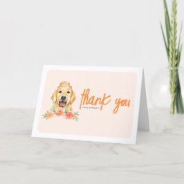 Watercolor Golden Retriever Peach Flowers Birthday Dankeskarte