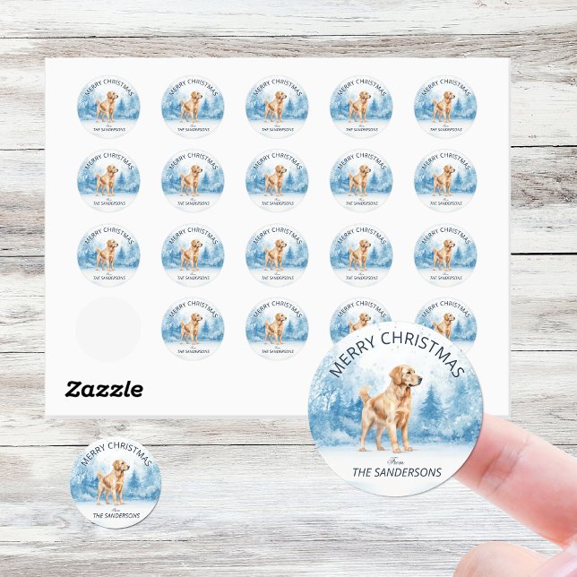 Watercolor Golden Retriever Winter Christmas Runder Aufkleber (Winter golden retriever in the snow Christmas stickers
)