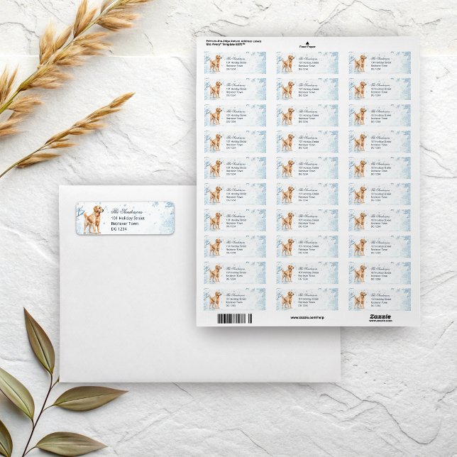 Watercolor Golden Retriever Winter Holiday Card (Watercolor Snowy Golden Retriever festive christmas 
return address labels)