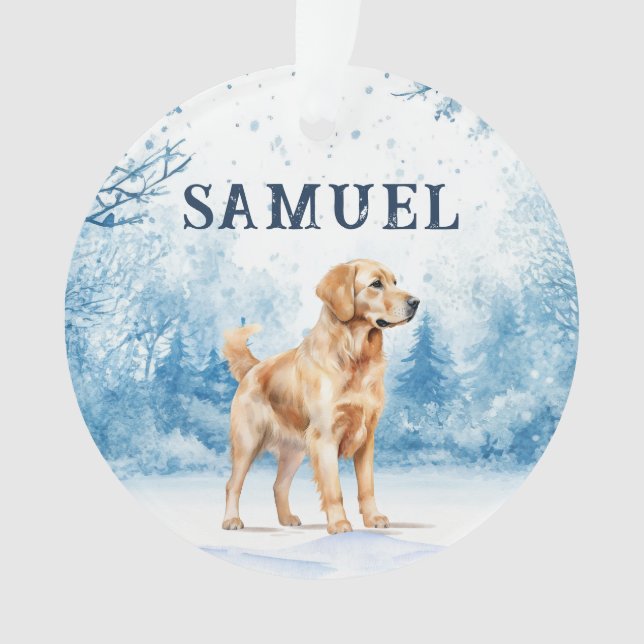 Watercolor Golden Retriever Winter Scene Christmas Ornament (Vorderseite)