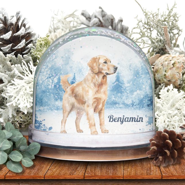 Watercolor Golden Retriever Winter Schneekugeln (Watercolor Personalized Golden Retriever Snow Globe)