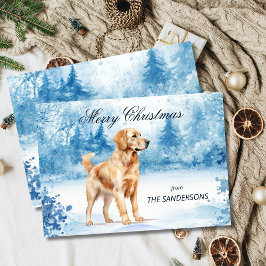 Watercolor Golden Retriever Winter Weihnachtskarte Feiertagskarte