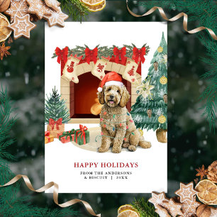 Watercolor Goldendoodle Weihnachtskarte Feiertagskarte