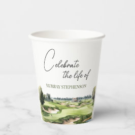 Watercolor Golf Course Golfer Memorial Pappbecher