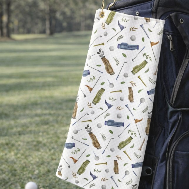 Watercolor Golf Pattern Golf Towel | Golf Gift Golfhandtuch (Von Creator hochgeladen)