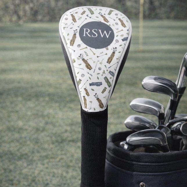 Watercolor Golf Pattern Monogram  Headcover (Von Creator hochgeladen)