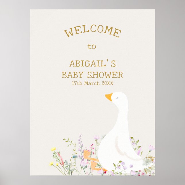 Watercolor Goose Floral Baby Shower Welcome Sign Poster (Vorne)