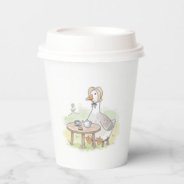 Watercolor Goose Tea Party Pappbecher (Vorderseite)