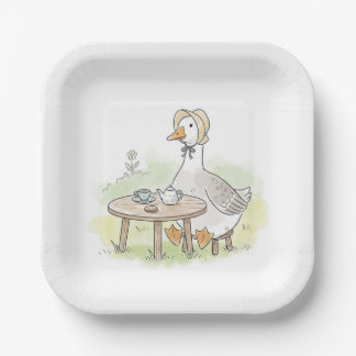 Watercolor Goose Tea Party Pappteller