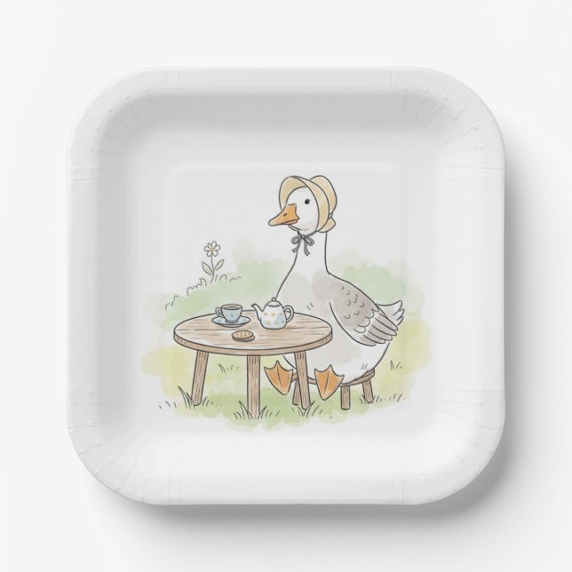 Watercolor Goose Tea Party Pappteller (Vorderseite)