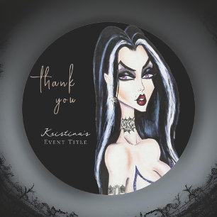 Watercolor-Gothic-Hexe Schwarz Danke Runder Aufkleber
