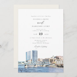 Watercolor Grand Rapids Michigan Skyline Wedding Einladung