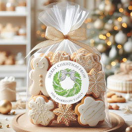 Watercolor Grau Bow Wreath Weihnachten Runder Aufkleber