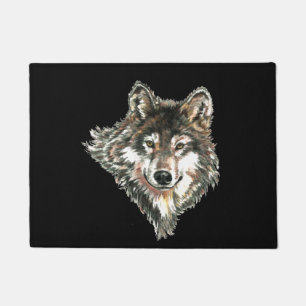 Watercolor Graue Wolf Logo Individuelle Name Wölfe Fußmatte