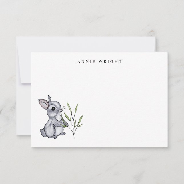 Watercolor Gray Baby Bunny Personalisiert Statione Mitteilungskarte (Vorderseite)