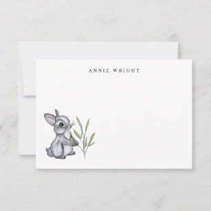 Watercolor Gray Baby Bunny Personalisiert Statione Mitteilungskarte