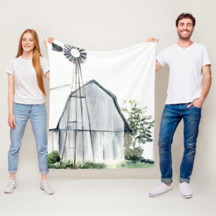 Watercolor Gray Barn Fleecedecke