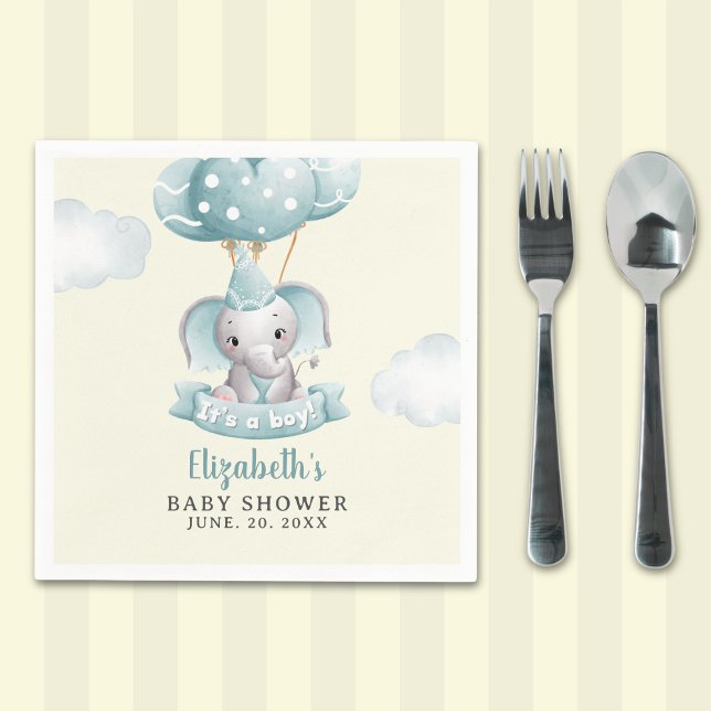 Watercolor Gray Elephant Baby shower Boy Serviette (Von Creator hochgeladen)
