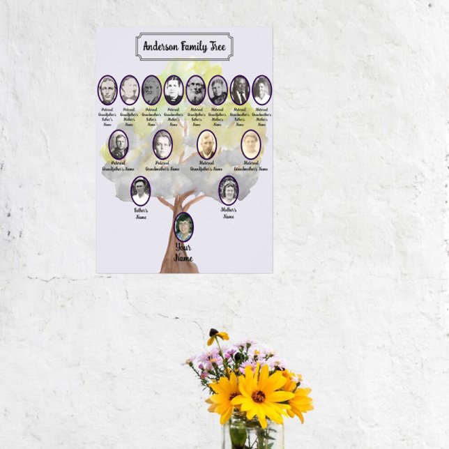 Watercolor Gray Green Tree Oval Ancestor Photos Poster (Von Creator hochgeladen)