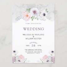 Watercolor Gray Lilac Blush Bloral Wedding