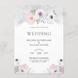 Watercolor Gray Lilac Blush Bloral Wedding Einladung