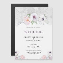 Watercolor Gray Lilac Blush Bloral Wedding Magneteinladung