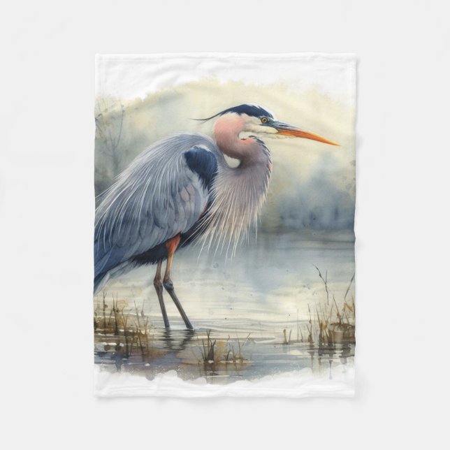 Watercolor Great Blue Heron Bird Wildlife Nature  Fleecedecke (Vorderseite)