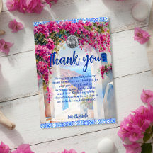 Watercolor Greek Island Floral Tile Thank You Card