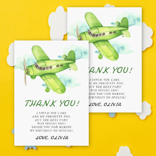 Watercolor Green Airplane Geburtstag vielen Dank Dankeskarte