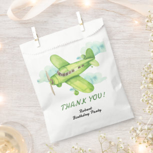 Watercolor Green Airplane Geburtstag vielen Dank Geschenktütchen