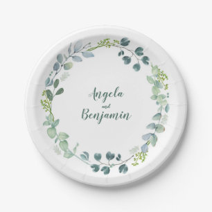 Watercolor Green Blätter Wreath Wedding Pappteller