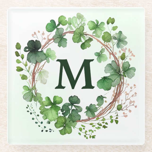 Watercolor Green Clover Wreath St Patrick's Day Glasuntersetzer (Vorderseite)