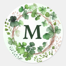 Watercolor Green Clover Wreath St Patrick's Day