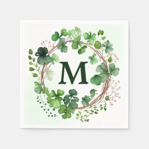 Watercolor Green Clover Wreath St Patrick's Day Serviette