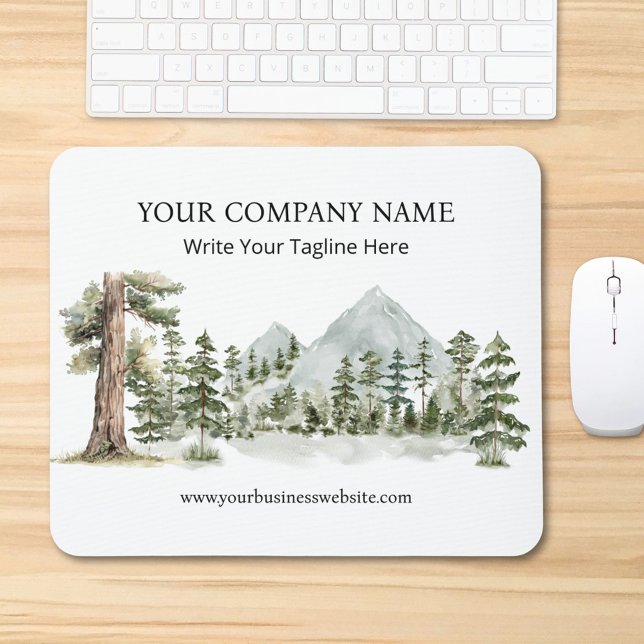 Watercolor Green Forest Nature Outdoor Business Mousepad (In situ)