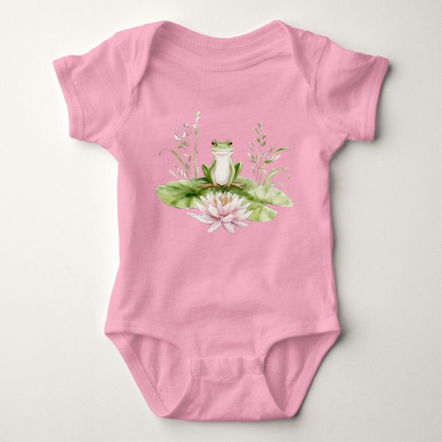 Watercolor Green Frog  Baby Strampler (Vorderseite)
