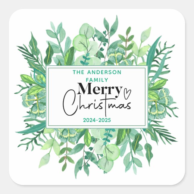 : Watercolor Green Grass - Festliches Weihnachtsfe Quadratischer Aufkleber (Vorderseite)