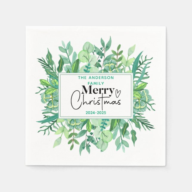 : Watercolor Green Grass - Festliches Weihnachtsfe Serviette (Vorderseite)