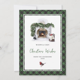 Watercolor Green Kariert Snow Weihnachtskarten Feiertagskarte