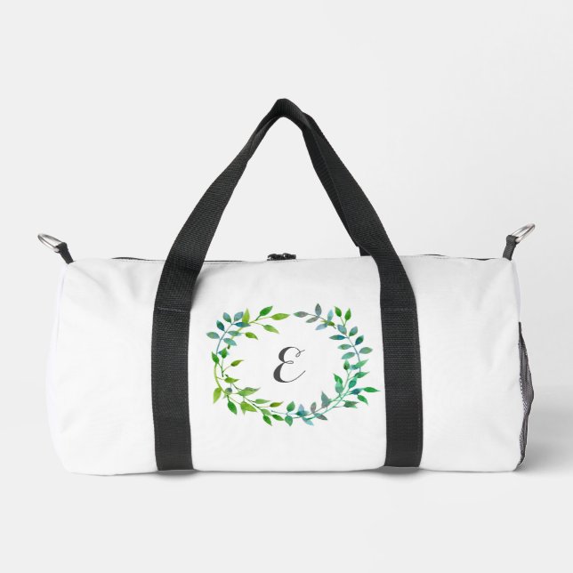Watercolor Green Leaaf Wreath | Monogramm Duffle Bag (Vorderseite)