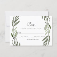 Watercolor Green Leaf Wreath Wedding RSVP