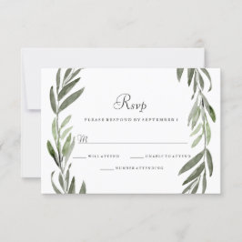Watercolor Green Leaf Wreath Wedding RSVP