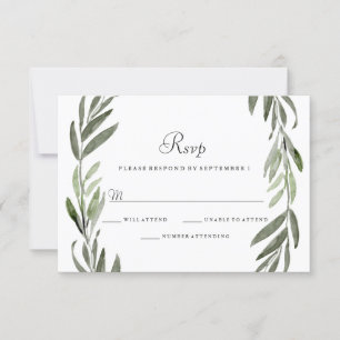 Watercolor Green Leaf Wreath Wedding RSVP