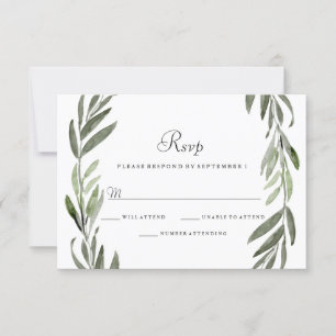 Watercolor Green Leaf Wreath Wedding RSVP Karte