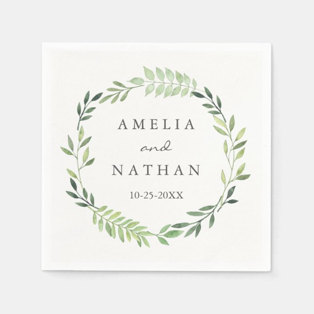 Watercolor Green Leaf Wreath Wedkin Napkin Serviette (Vorderseite)