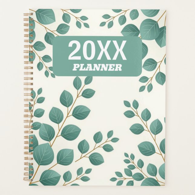 Watercolor Green Leaves Custom Planner Planer (Vorderseite)
