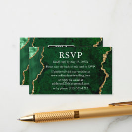 Watercolor Green Marble Wedding RSVP QR Back Begleitkarte